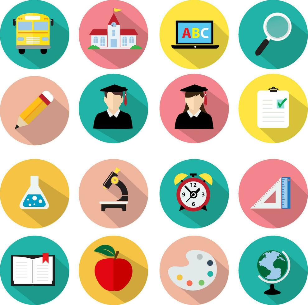 Modern flat School icon set vector