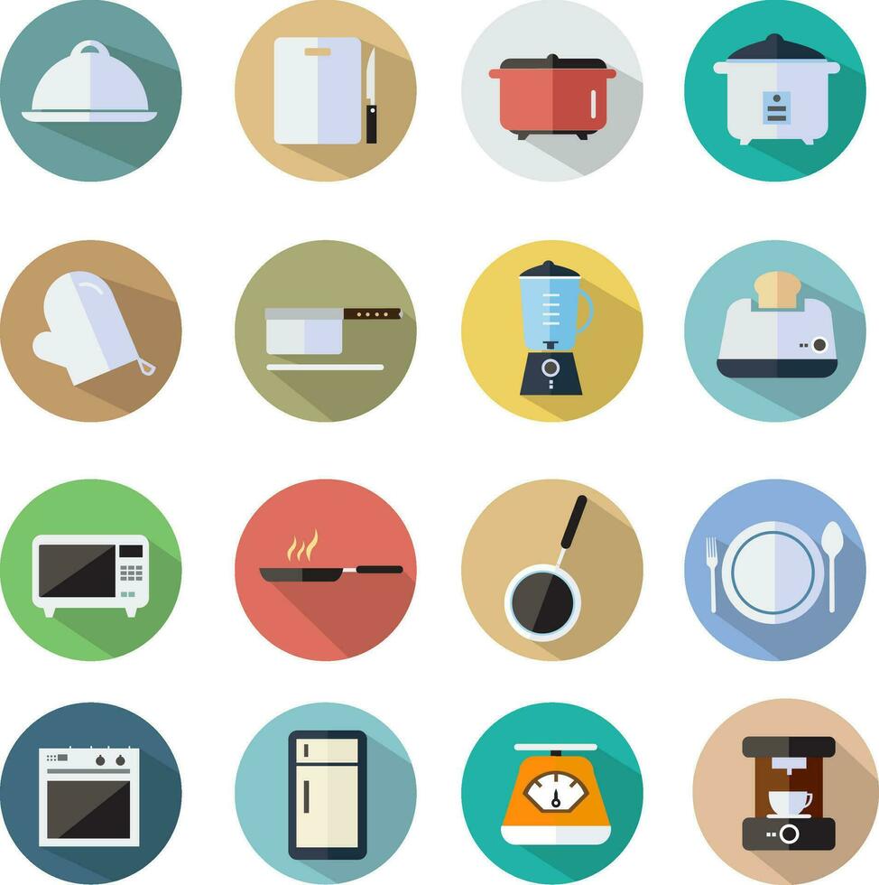 Kitchen utensils and Cookware flat icons set vector