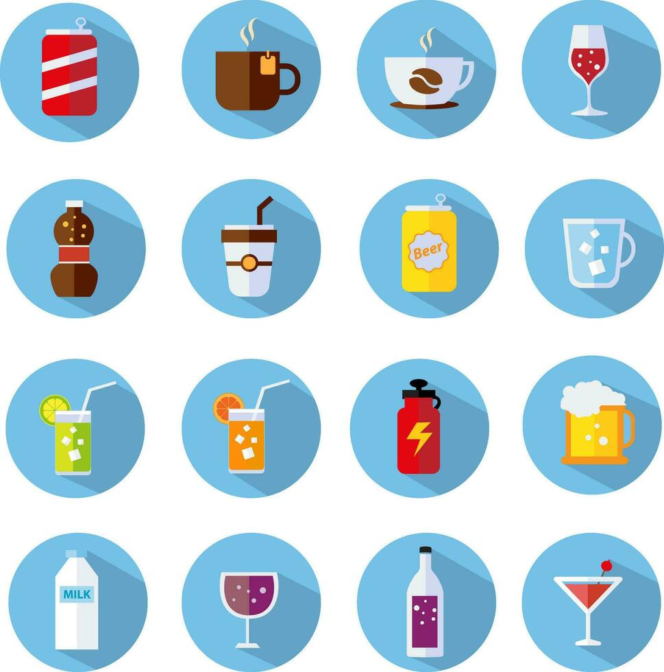 drinks icons set Flat design vector