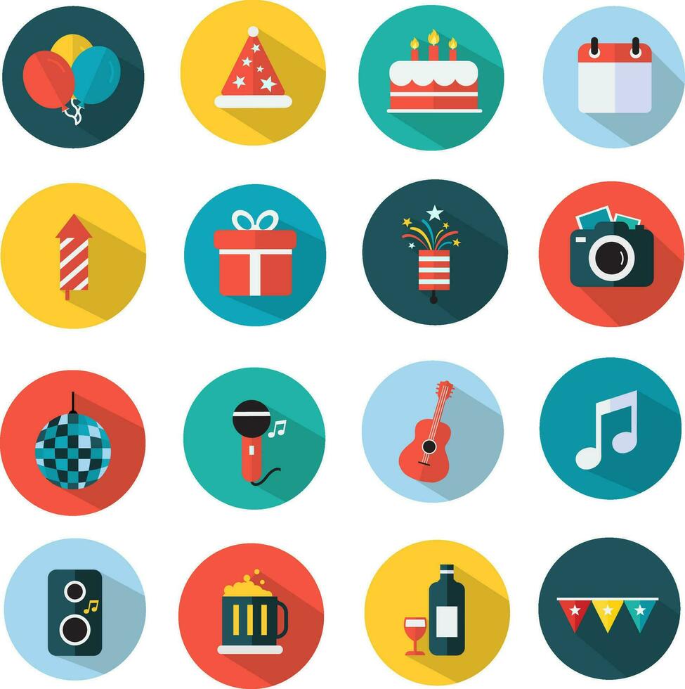 icon set for Party and Celebration in flat design vector