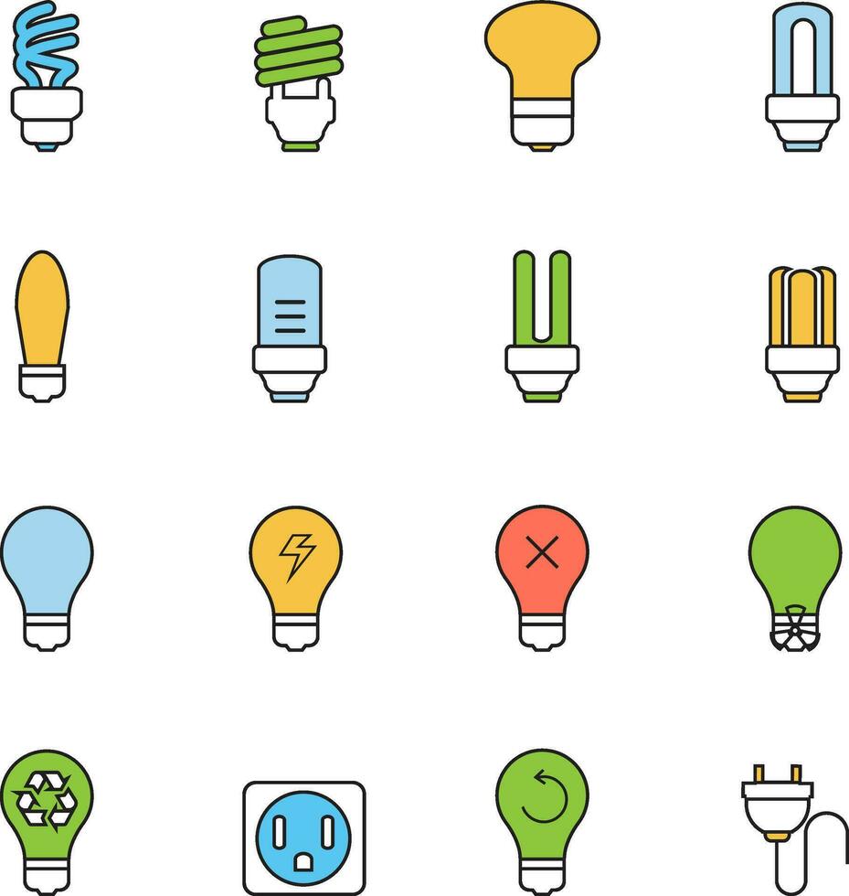 Bulb outline Icons set vector