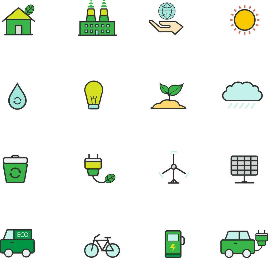 Ecology line color icons set vector