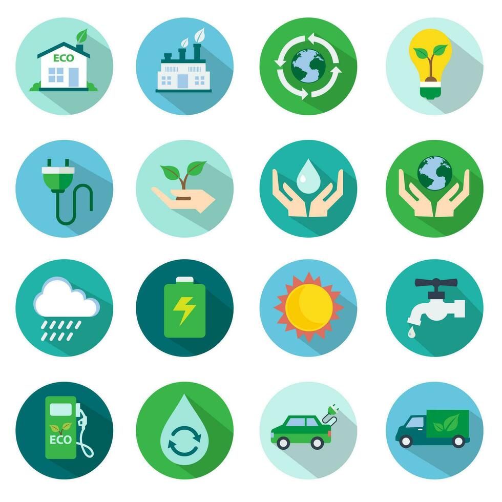 Ecology vector flat icons set