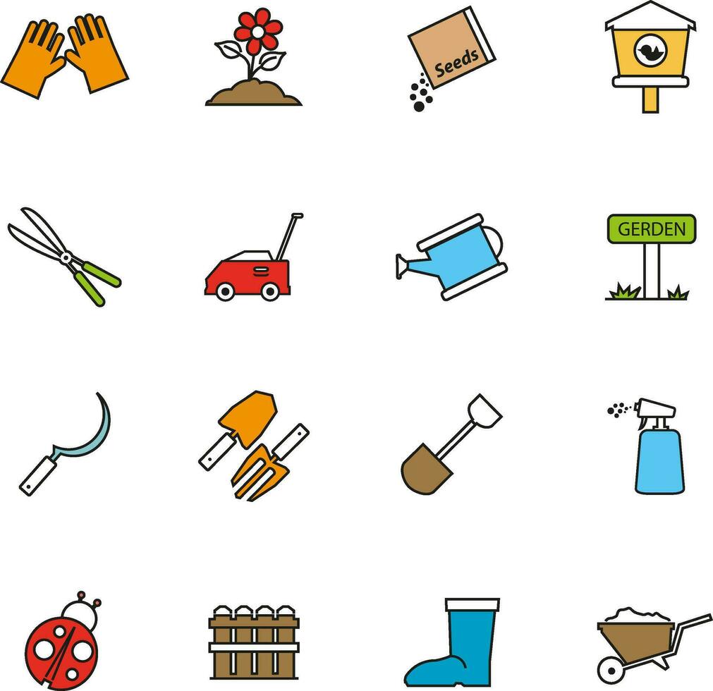 flat gardening icons set vector