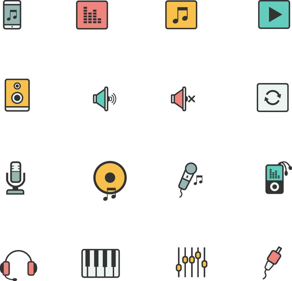 Set of music line color icons vector