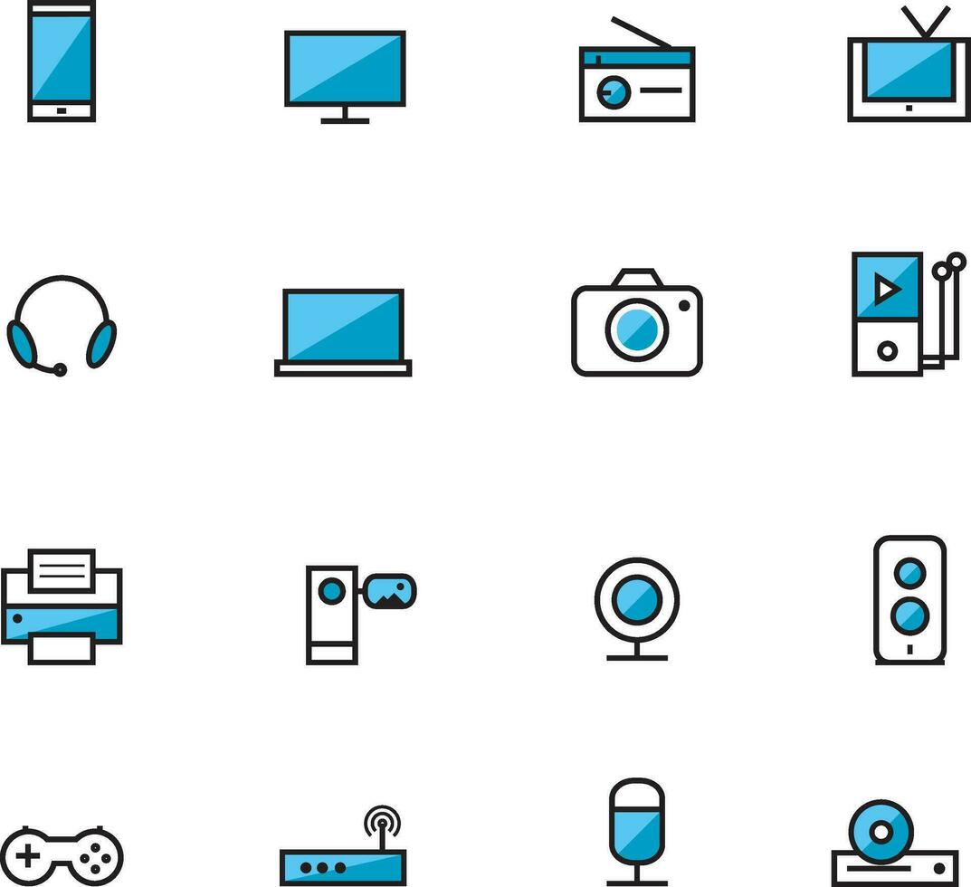 Technology and Electronic Devices icon set vector