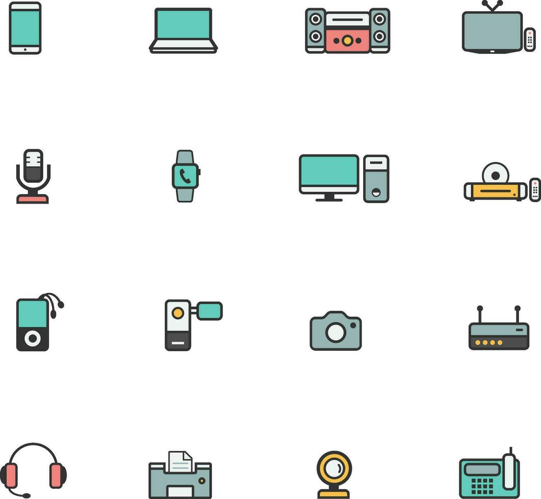 electronic device line color icons set vector