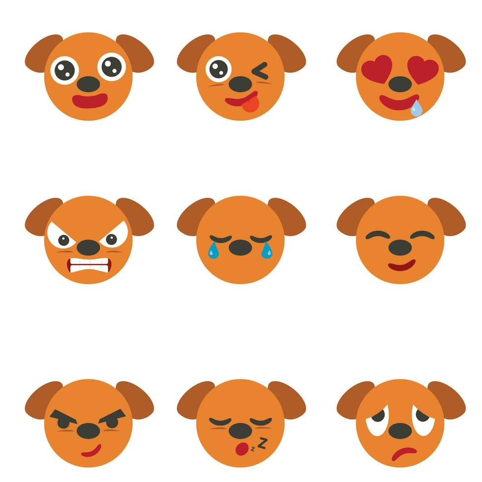 conjunto de linda perro emoticonos.perro cara icono en blanco antecedentes vector