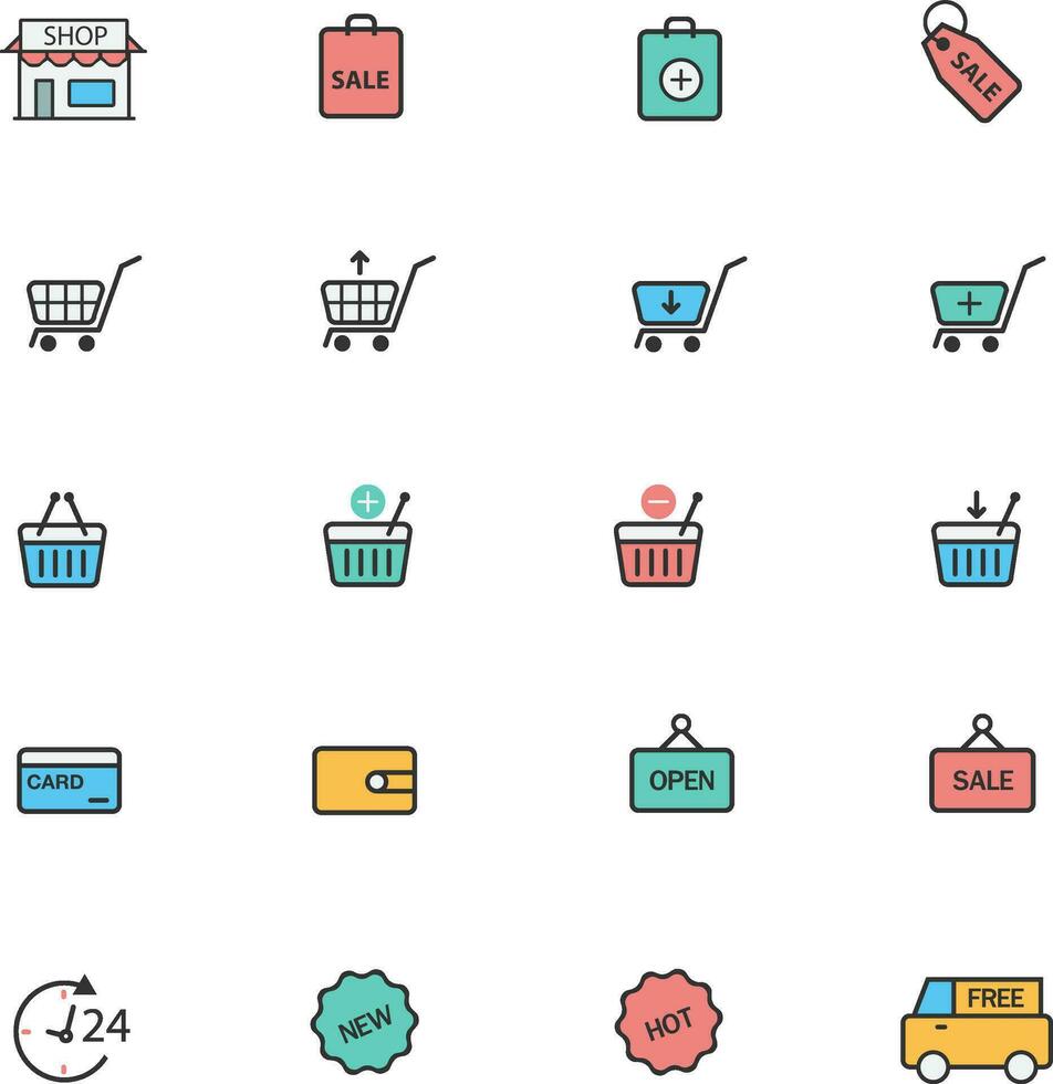 Set of shopping line color icon set vector