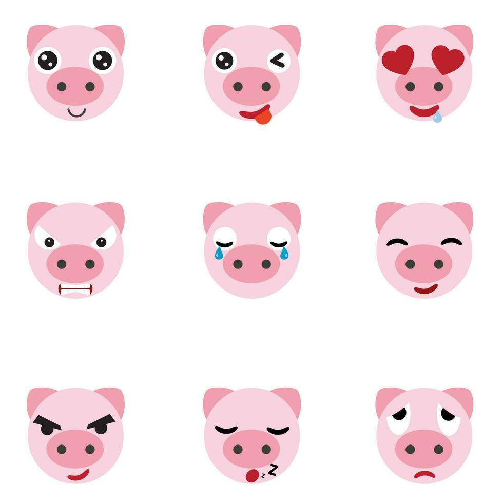 Set of cute pig emoticons.pig face icon on white background vector