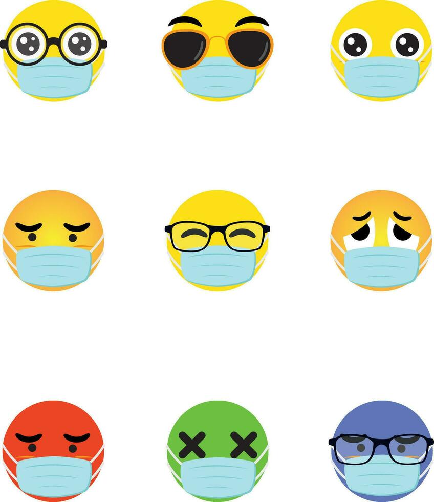 Emoticons wearing protective Medical mask from virus Covid-19. vector illustration