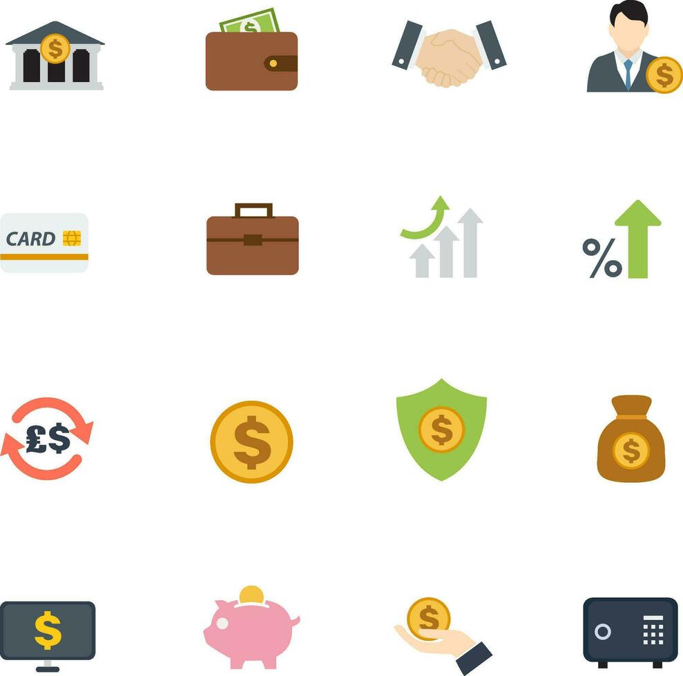 finance icons set in flat design vector