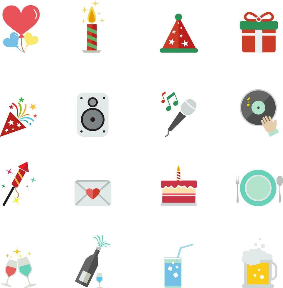 Party flat icons set vector