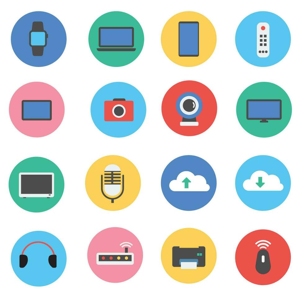 Communication device flat icons,Set of Computer and Mobile Devices icons on white background.Vector illustration vector