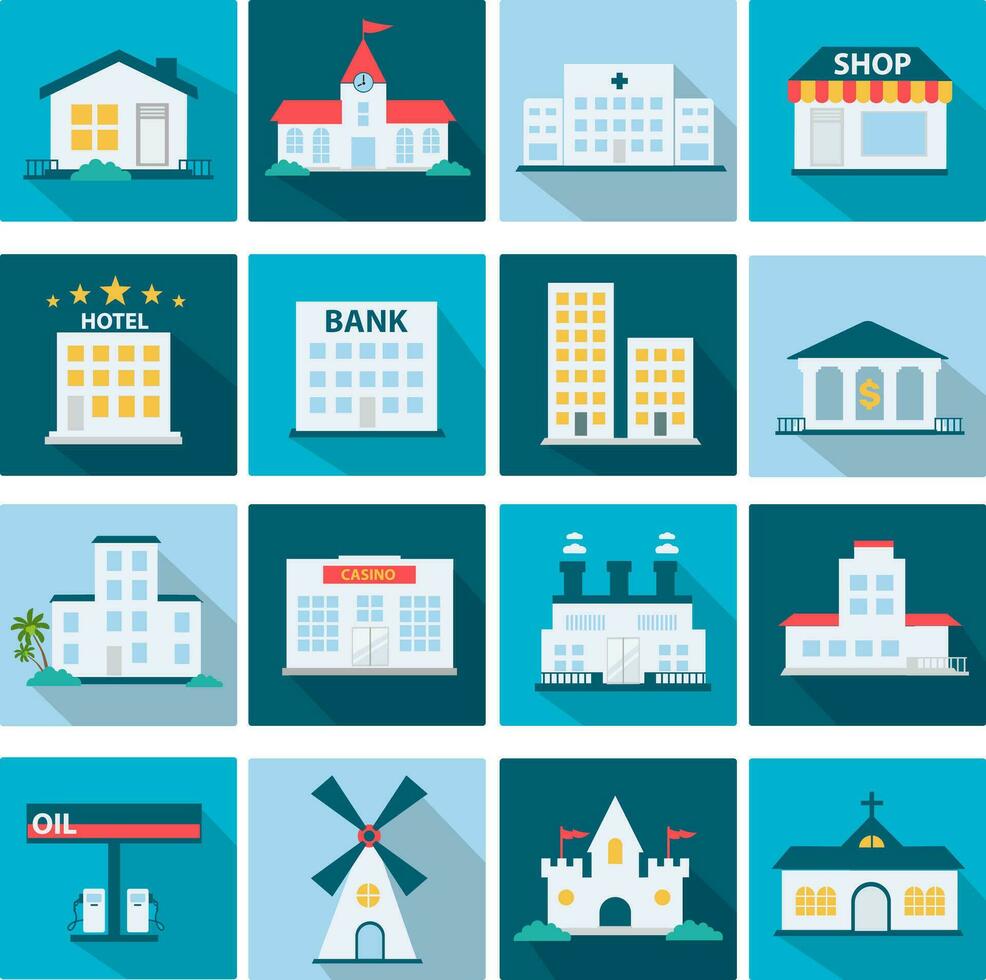 Building icon set in flat design vector