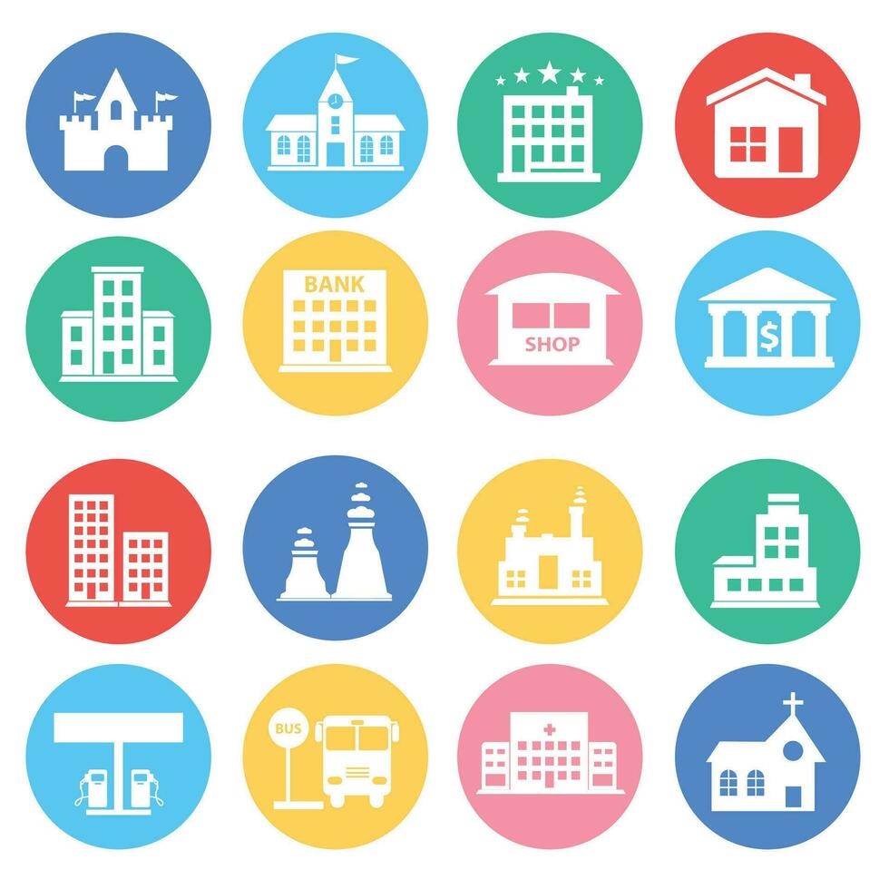 icons set of places in flat design on white background.Vector illustration vector
