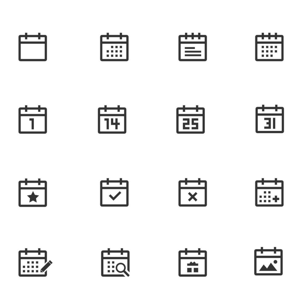 Set of calendar Line Icons,date icons set. vector