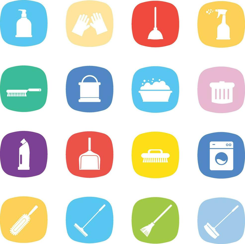 set of cleaning tools Flat design vector