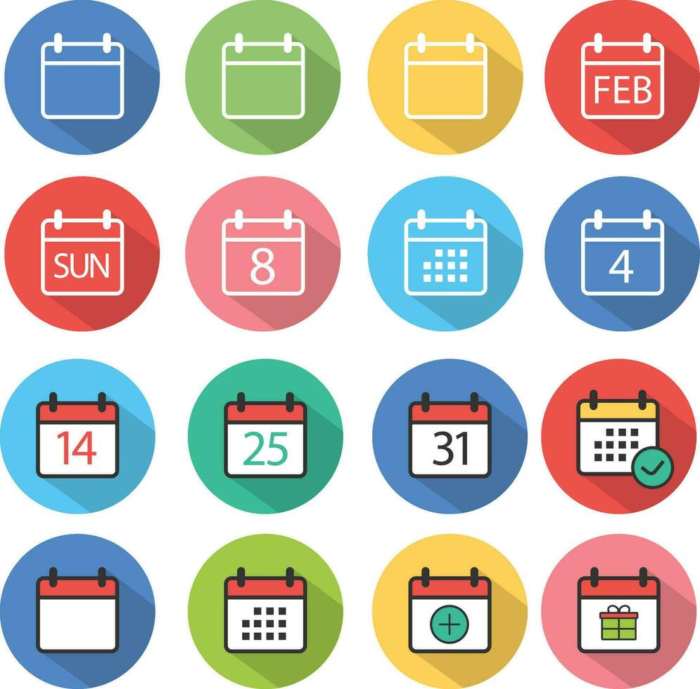 Calendar flat icons set vector
