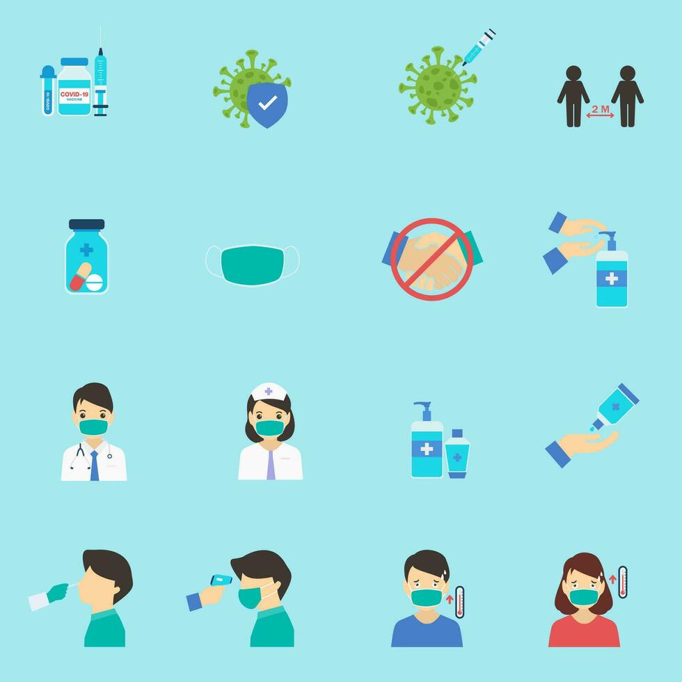 Set of Coronavirus flat icons,Coronavirus protection icons,Covid-19 vaccination icons vector