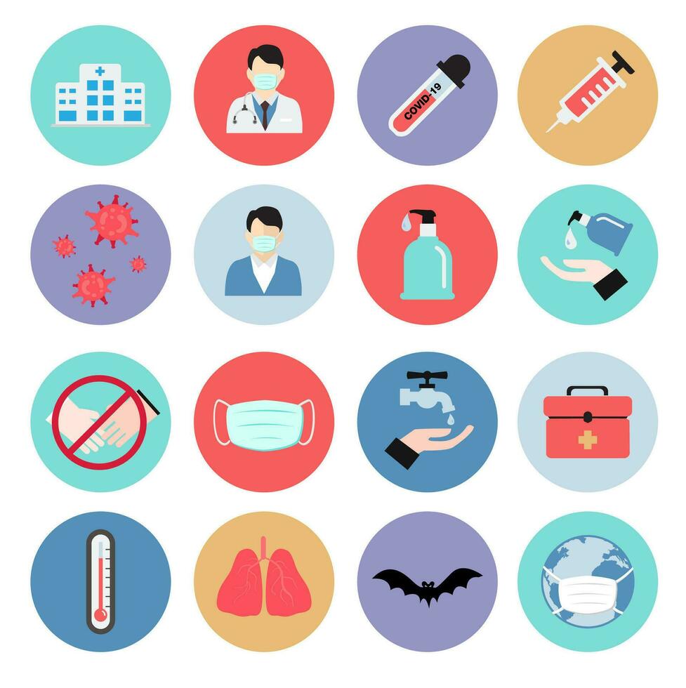 flat icons of Coronavirus or COVID-19. vector illustration