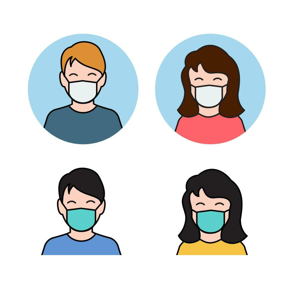 men and women wearing protective Medical mask on white background. vector illustration