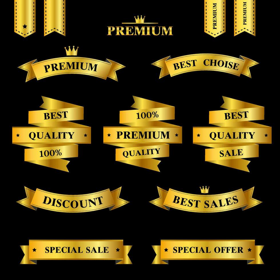 Collection of golden sale badges and labels. vector illustration