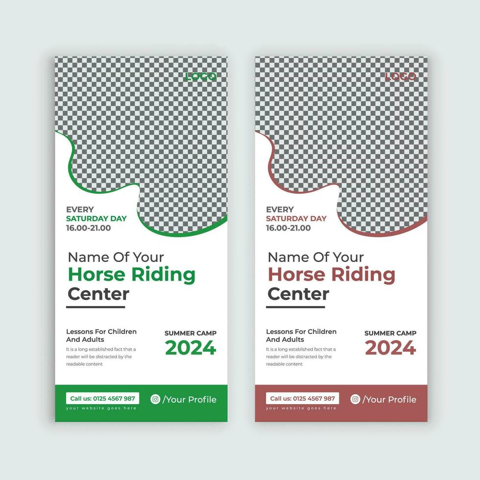 Horse riding lessons Rack Card, dl flyer Template or Horse Farm Dl Flyer design, Horseback riding lesson Dl flyer template vector