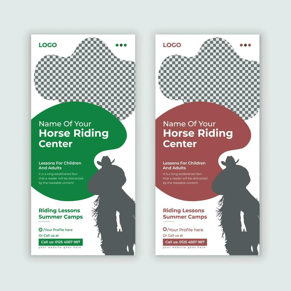Horse riding lessons Rack Card, dl flyer Template or Horse Farm Dl Flyer design, Horseback riding lesson Dl flyer template vector