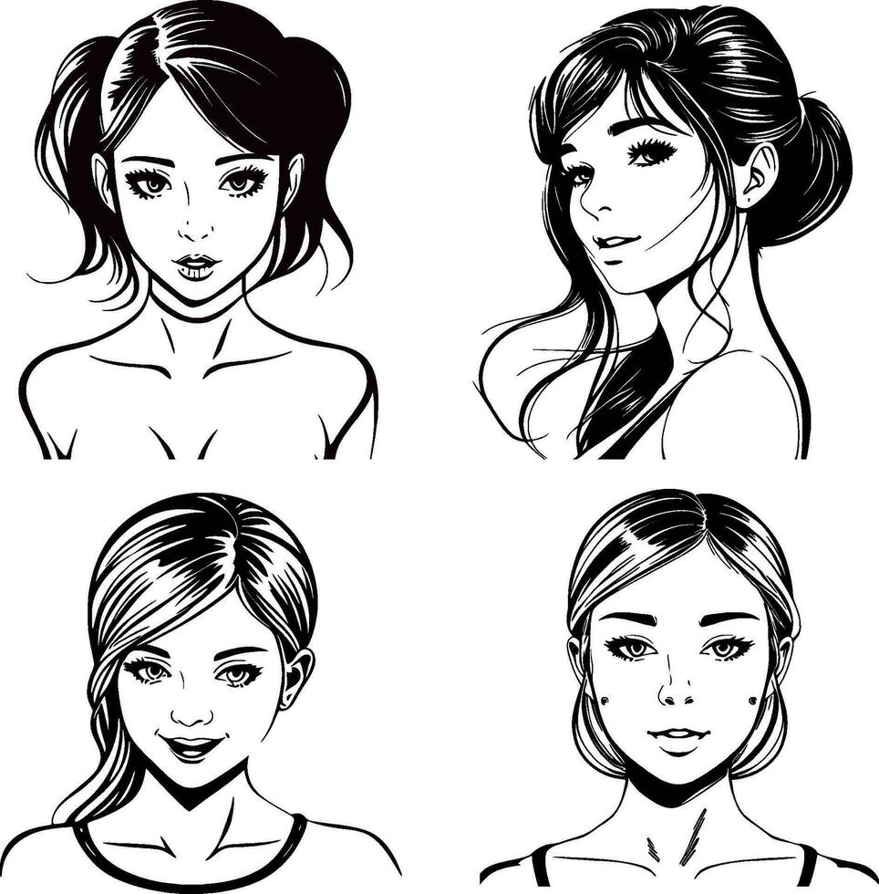 portraits of cute girl woman vector logo stencil part two