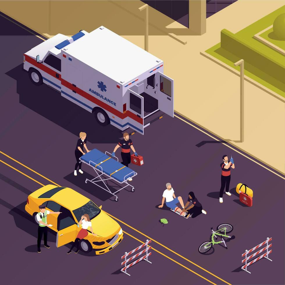 Emergency Care On Road Isometric Background vector