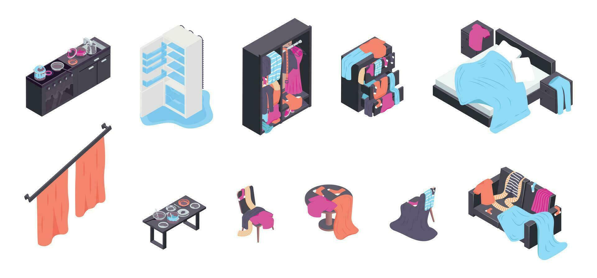 Messy Room Icons Set vector