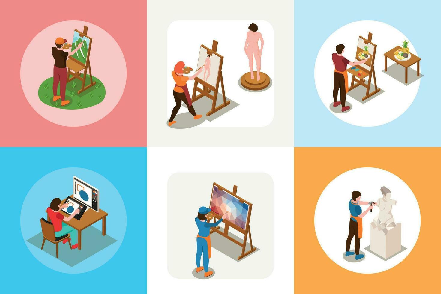 Artists Isometric Square Set vector