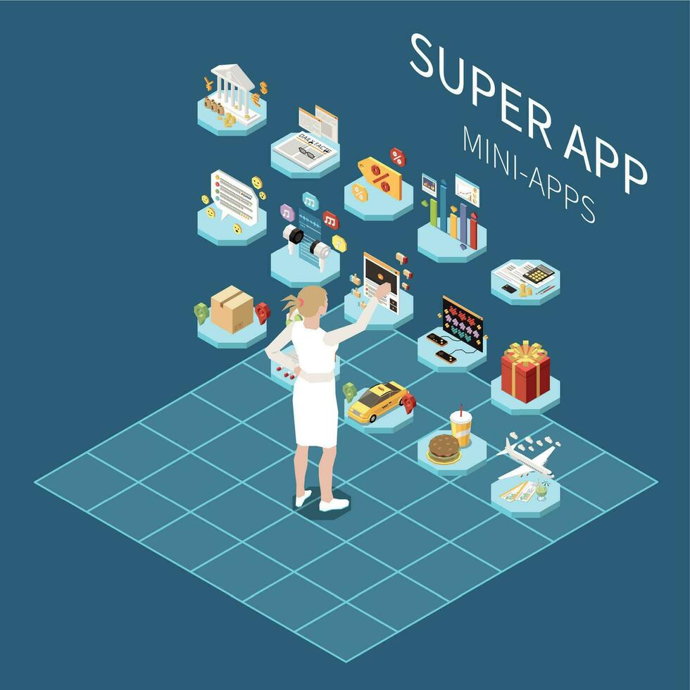 Superapp Isometric Concept vector