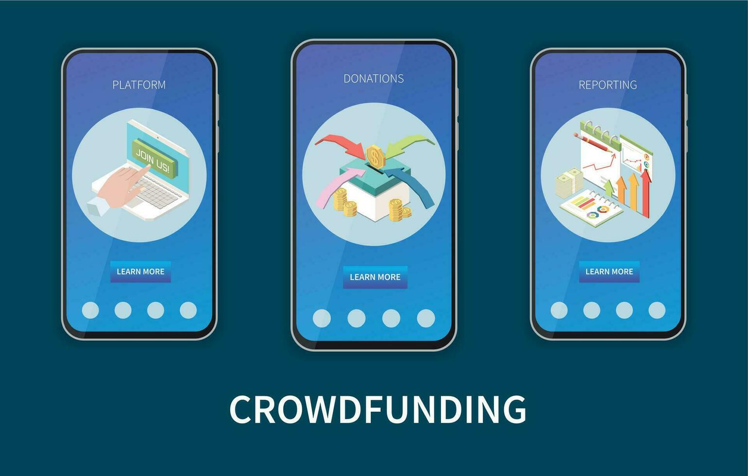 Crowdfunding Isometric Set vector