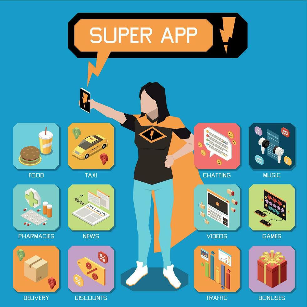 Superapp Isometric Concept vector