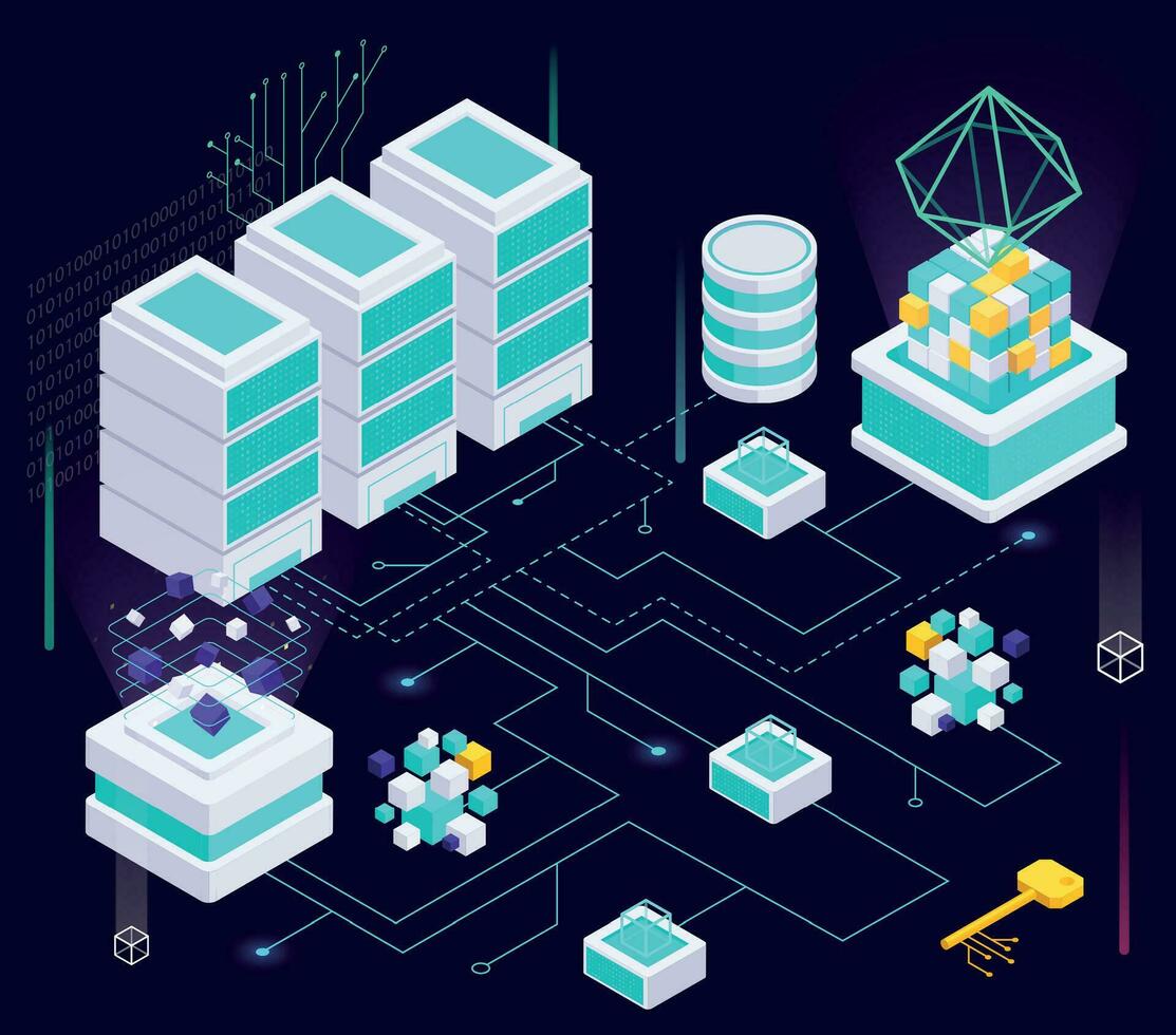 Isometric Data Blocks Flowchart vector