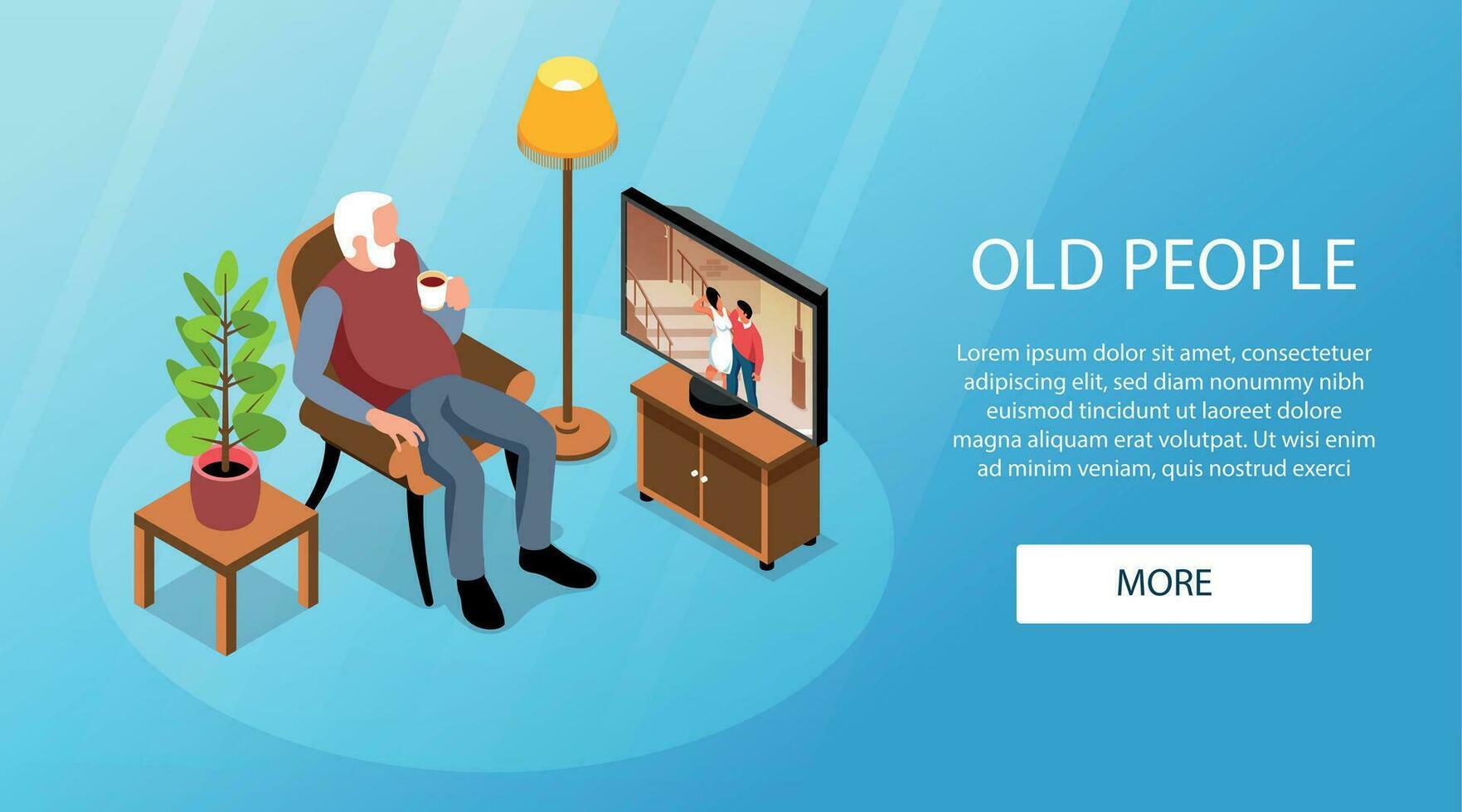 Isometric Old People Activity Horizontal Banner vector