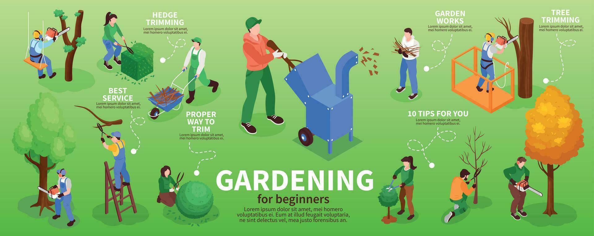 Garden Workers Infographic Set vector