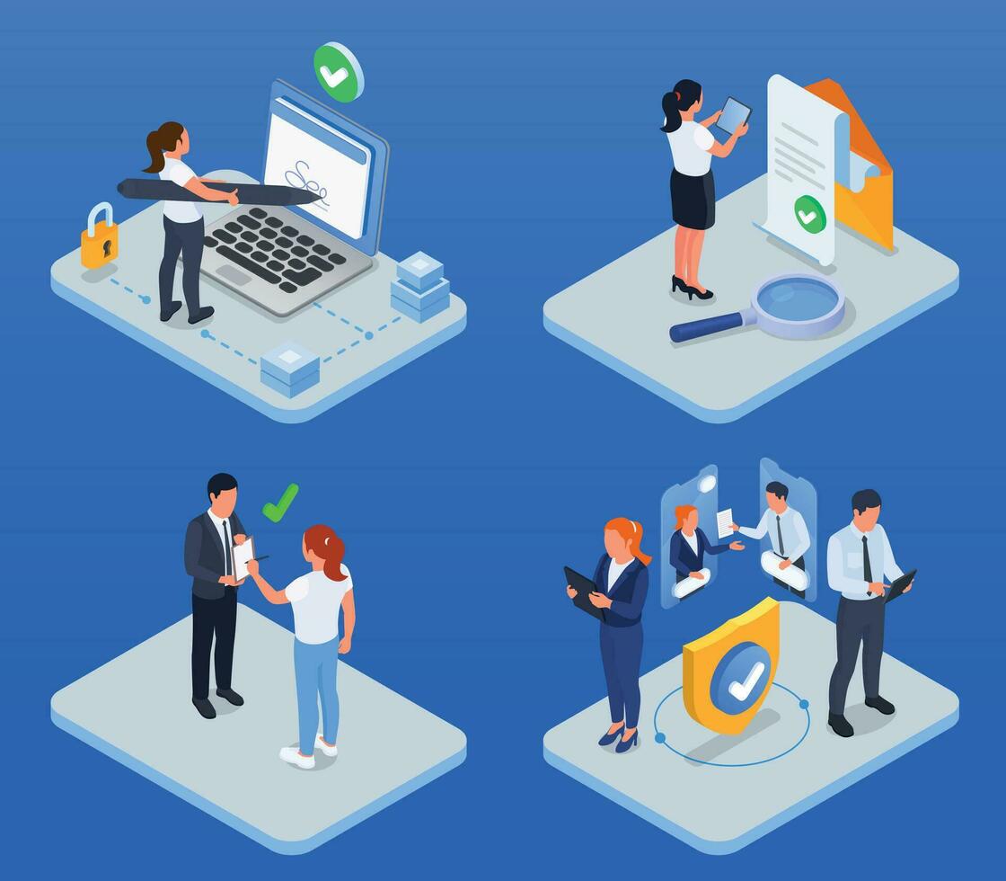 Isometric Contract Agreement Set vector