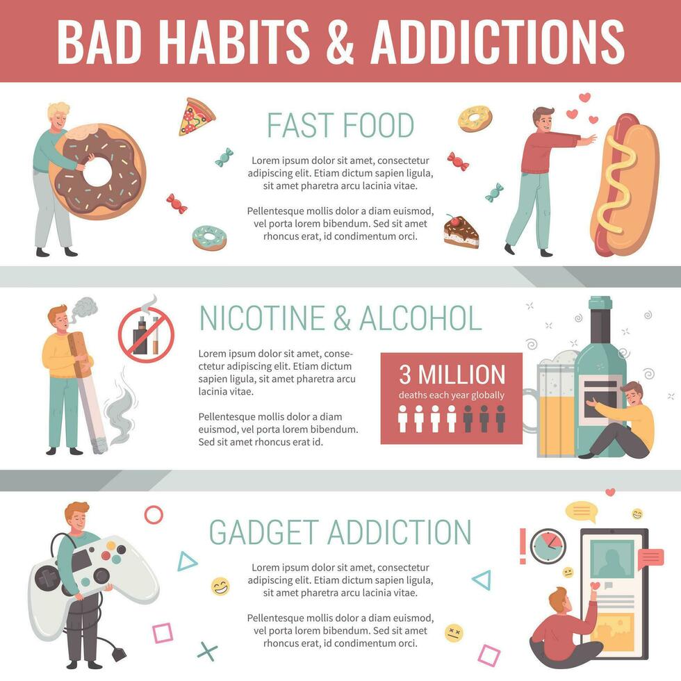Bad Habits Infographics Set vector