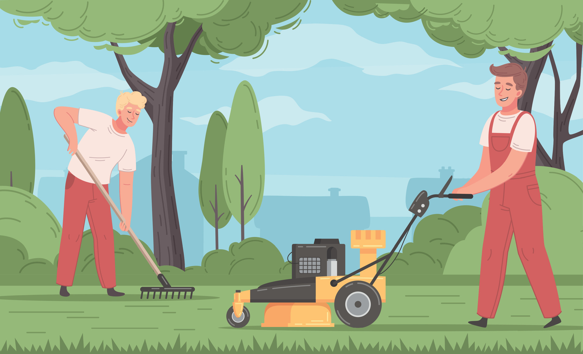 Lawn Mowing Cartoon 25802953 Vector Art At Vecteezy Lawn Mowing Cartoon Vector
