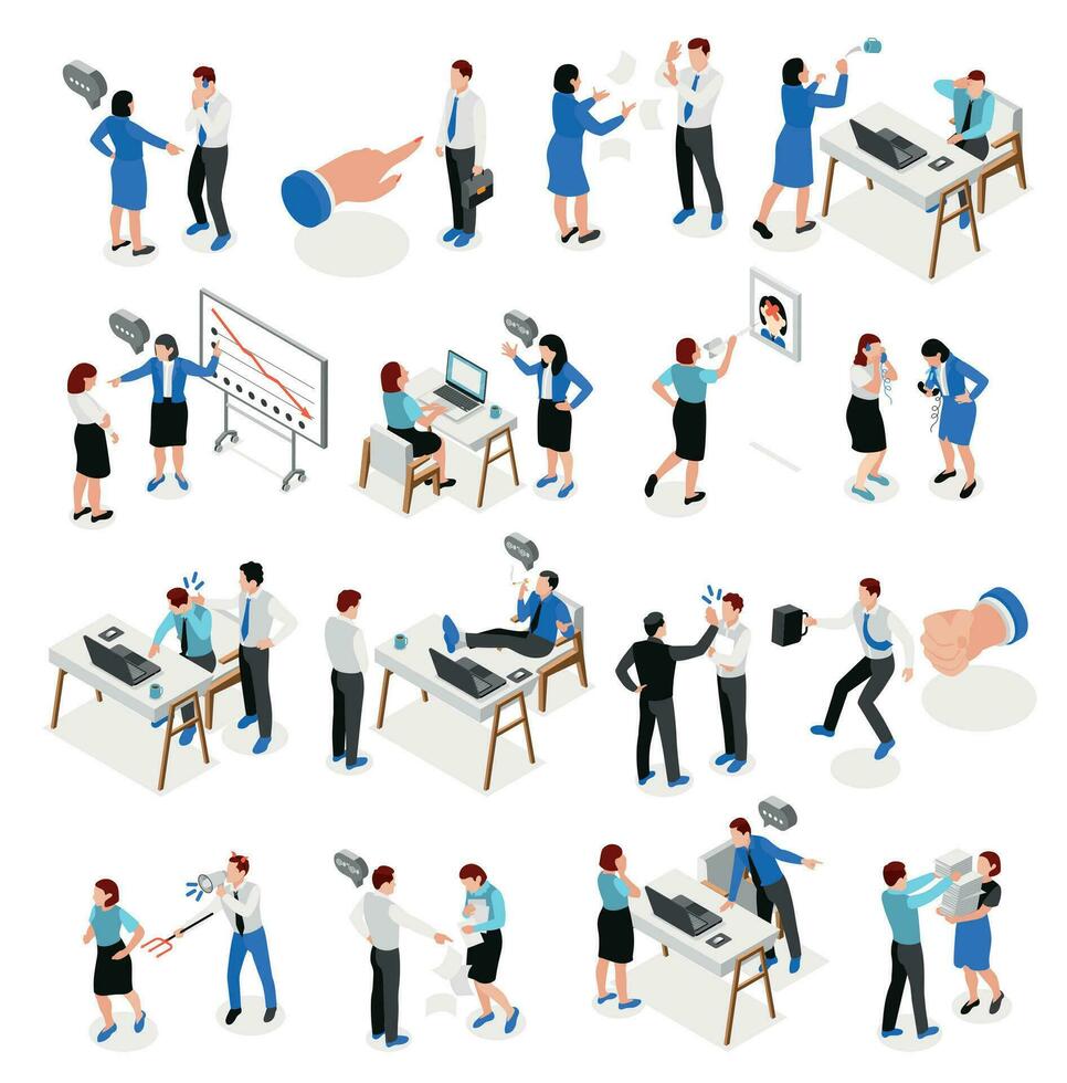 Bad Boss Isometric Icon Set vector