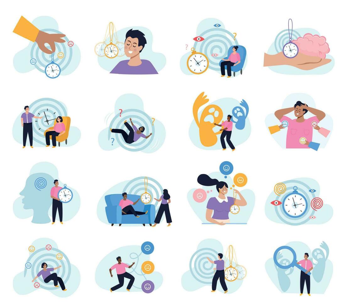 Hypnosis Therapy Icons Set vector