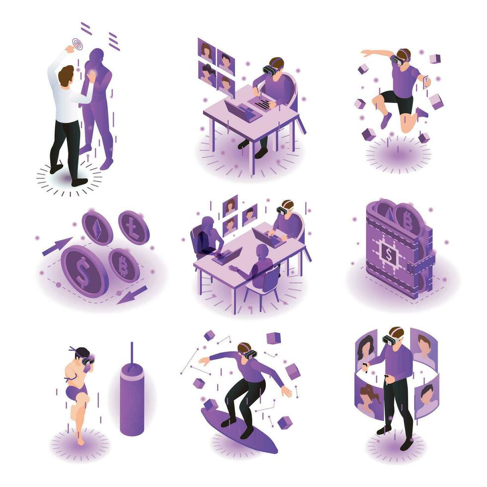 Metaverse Isometric Compositions Set vector
