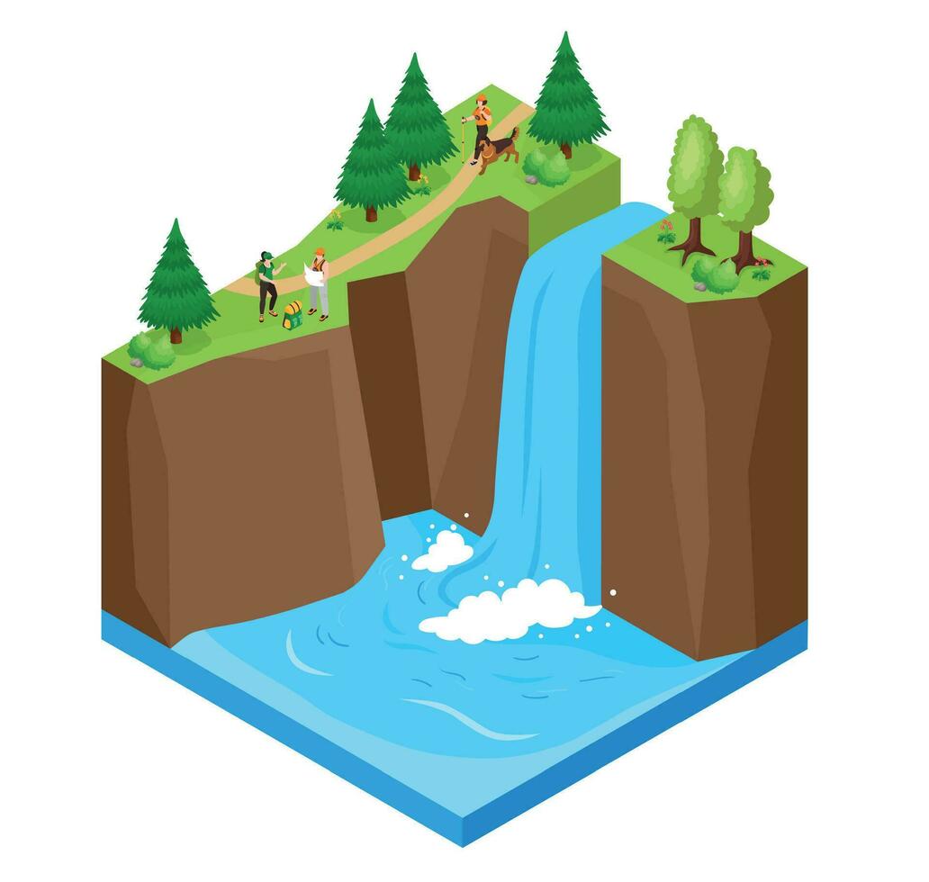 cascada paisaje isométrica concepto vector