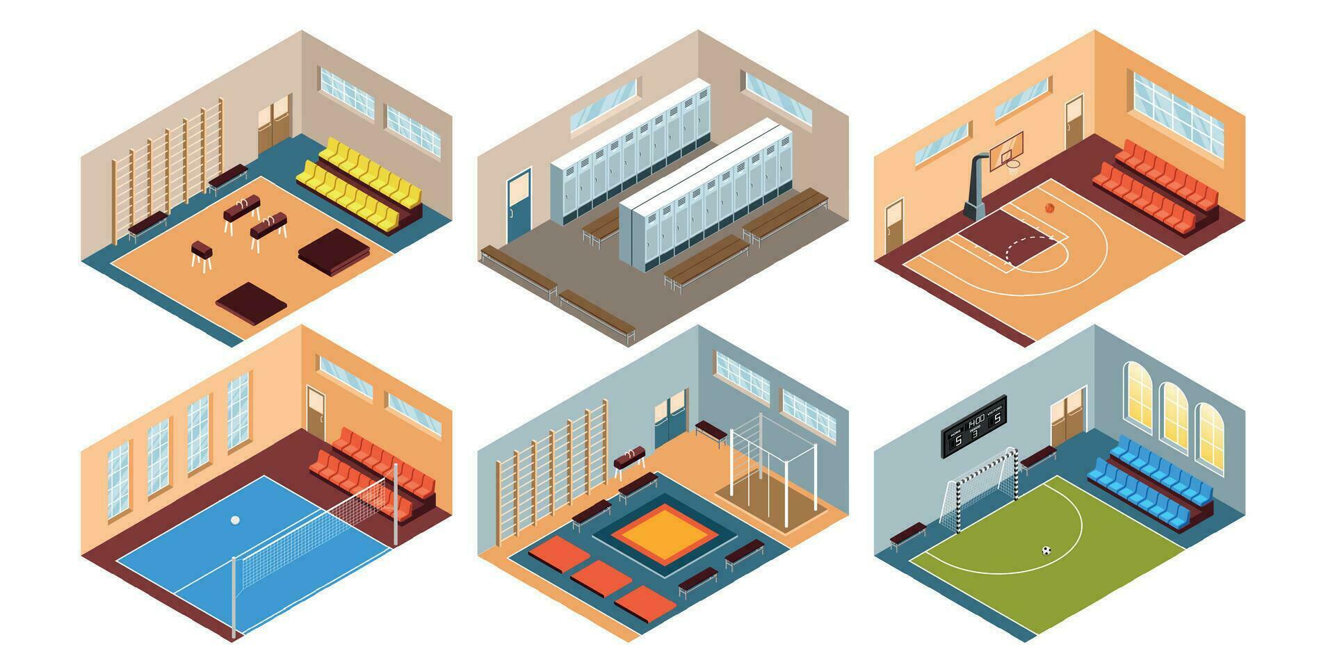 School Gym Interior Set vector