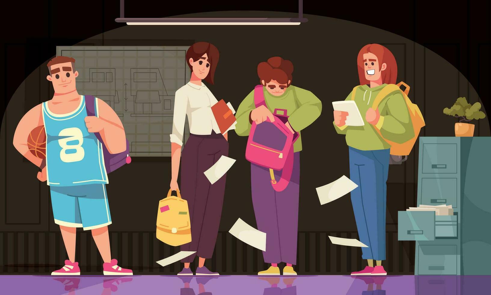 Students Backpacks Cartoon vector