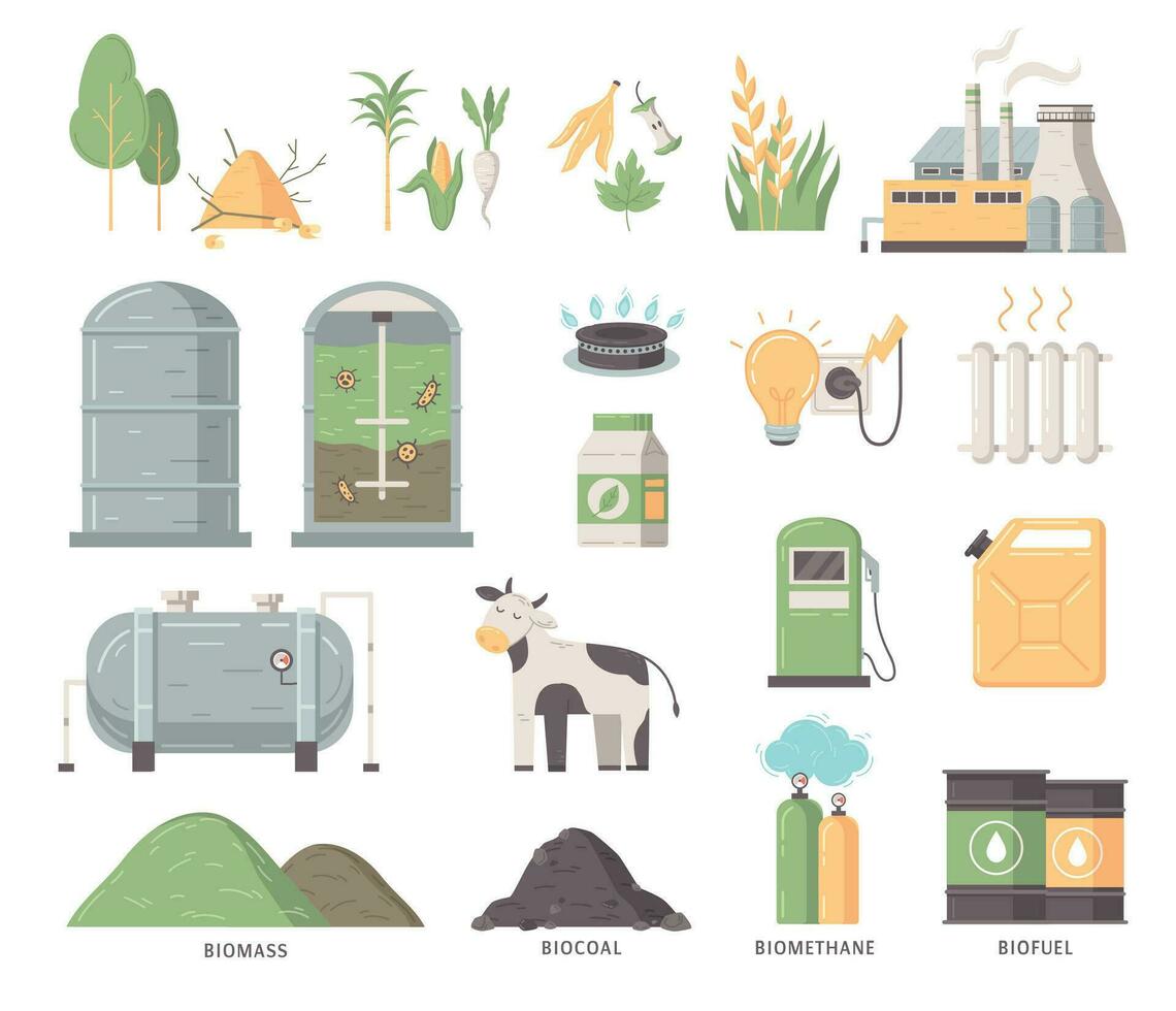 Biofuel Production Flat Set vector