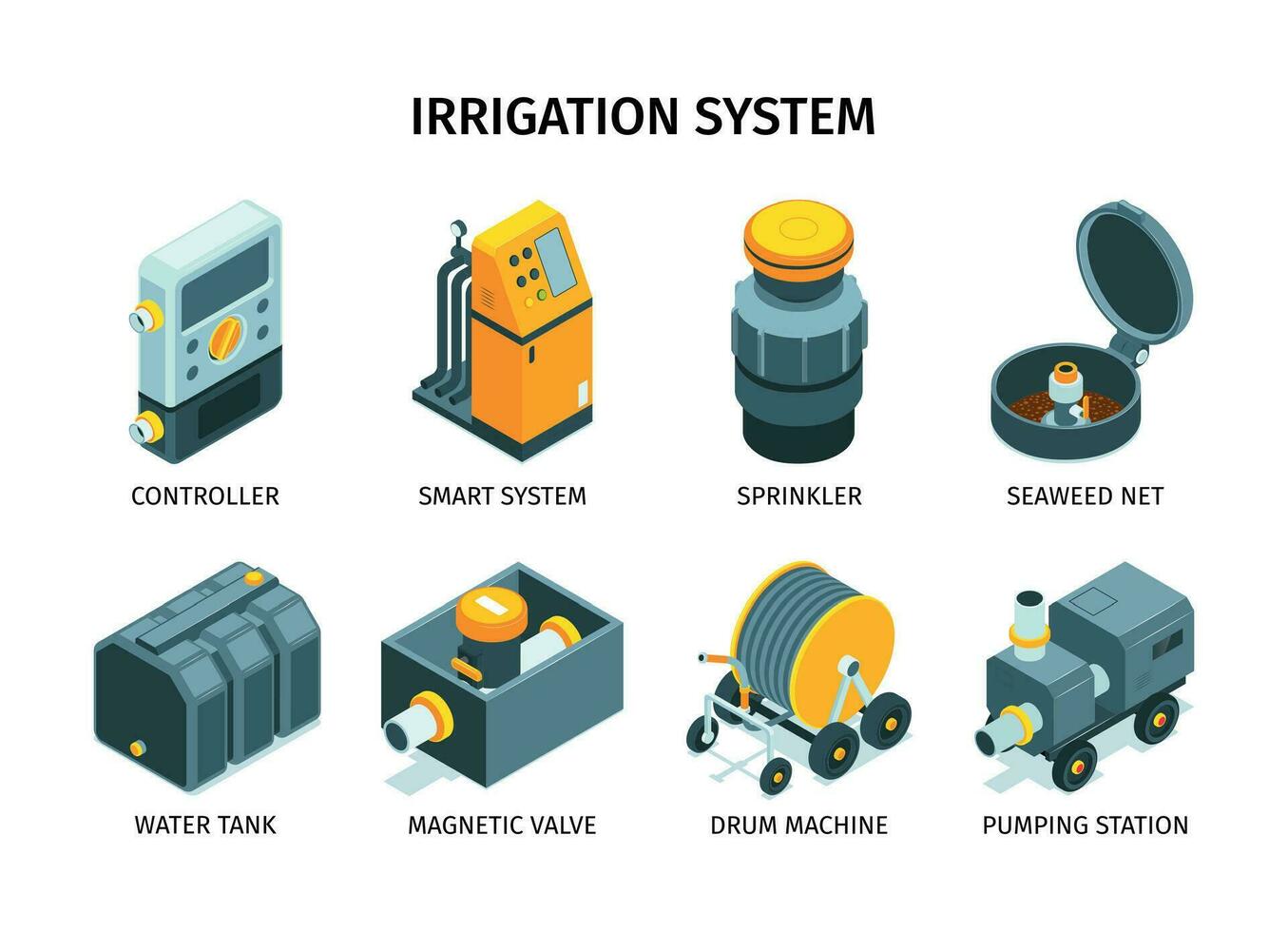 Irrigation System Isometric Icons vector